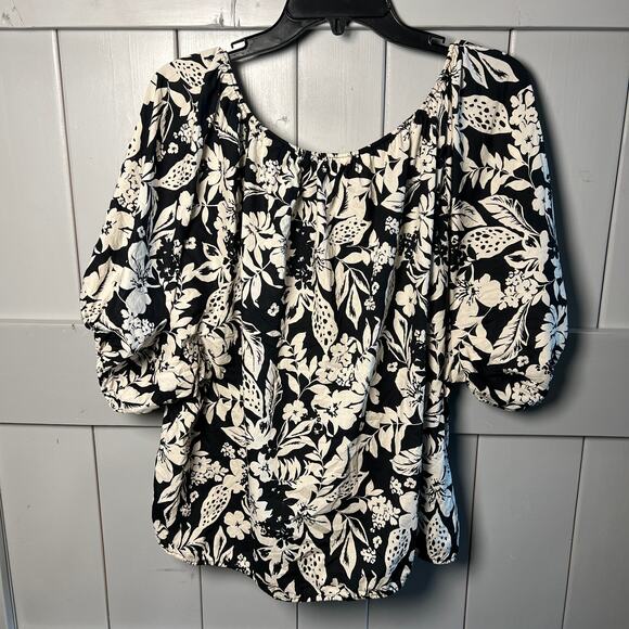 Lucky Brand Black and Cream Floral Pattern Blouse Size XXL - Picture 9 of 9
